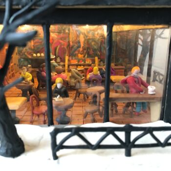 Sculpture titled "Cafe in winter, pla…" by Alexey Mikulin, Original Artwork, Polymer clay