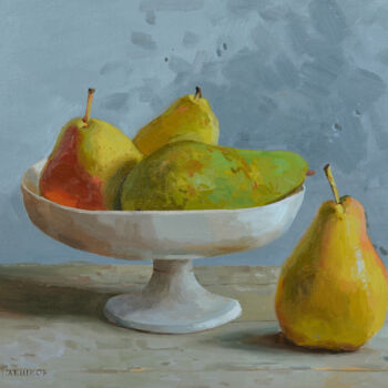 Schilderij getiteld "Four pears" door Alexey Pleshkov, Origineel Kunstwerk, Olie