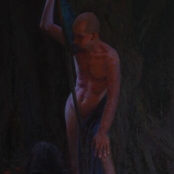 Painting titled "THUNDER TAMER" by Alexey Spirin, Original Artwork, Oil Mounted on Wood Stretcher frame
