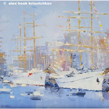 Pittura intitolato "Sail Amsterdam VI" da Alex Hook Krioutchkov, Opera d'arte originale, Olio Montato su Telaio per barella…