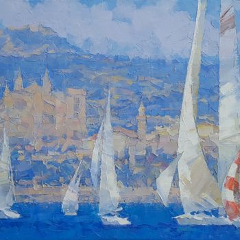 Malerei mit dem Titel "Palma de Mallorca XX" von Alex Hook Krioutchkov, Original-Kunstwerk, Öl Auf Keilrahmen aus Holz monti…