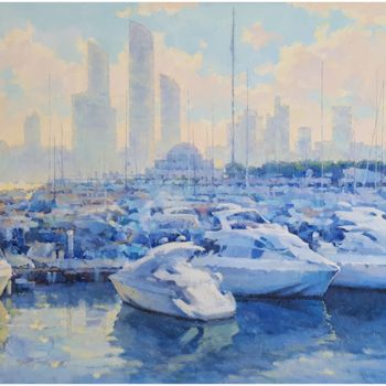 Malerei mit dem Titel "Abu Dhabi port" von Alex Hook Krioutchkov, Original-Kunstwerk, Öl