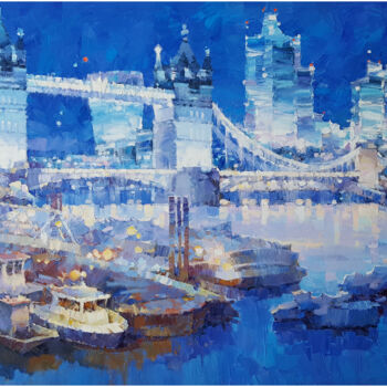 Painting titled "London XV" by Alex Hook Krioutchkov, Original Artwork, Oil Mounted on Wood Stretcher frame