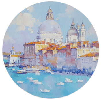 Painting titled "Venice X X X" by Alex Hook Krioutchkov, Original Artwork, Oil Mounted on Wood Stretcher frame