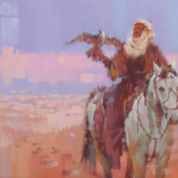 Schilderij getiteld "Desert Hunt / 46x27…" door Alex Hook Krioutchkov, Origineel Kunstwerk, Olie