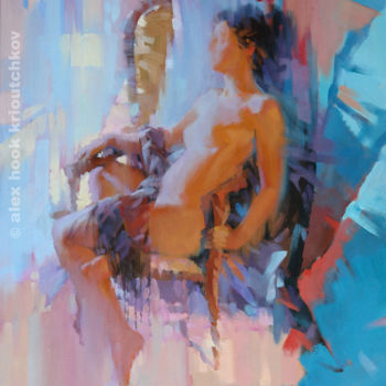 Painting titled "Nude I" by Alex Hook Krioutchkov, Original Artwork, Oil Mounted on Wood Stretcher frame