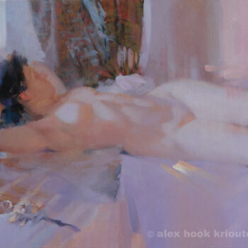Painting titled "Nude IX" by Alex Hook Krioutchkov, Original Artwork, Oil Mounted on Wood Stretcher frame