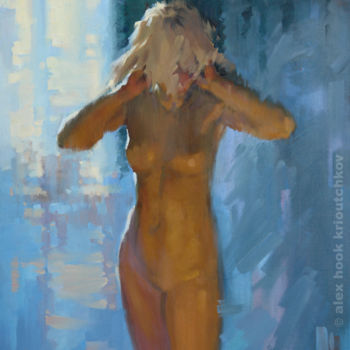 Painting titled "Nude XXVI" by Alex Hook Krioutchkov, Original Artwork, Oil Mounted on Wood Stretcher frame