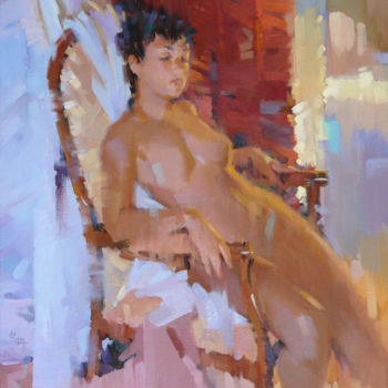 Painting titled "Nude IV" by Alex Hook Krioutchkov, Original Artwork, Oil Mounted on Wood Stretcher frame