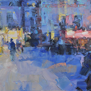 绘画 标题为“Montmartre at night…” 由Alex Hook Krioutchkov, 原创艺术品, 油 安装在木质担架架上