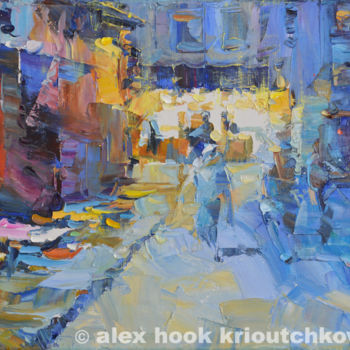 Pittura intitolato "Montmartre at night…" da Alex Hook Krioutchkov, Opera d'arte originale, Olio Montato su Telaio per barel…