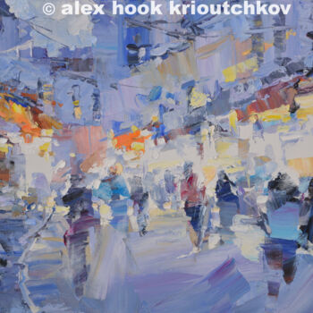Malarstwo zatytułowany „Montmartre at night…” autorstwa Alex Hook Krioutchkov, Oryginalna praca, Olej Zamontowany na Drewnia…