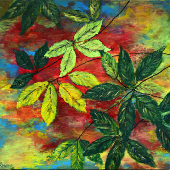 Pintura intitulada "Abstract Leaves" por Alexis-Baranek Baranek, Obras de arte originais, Acrílico