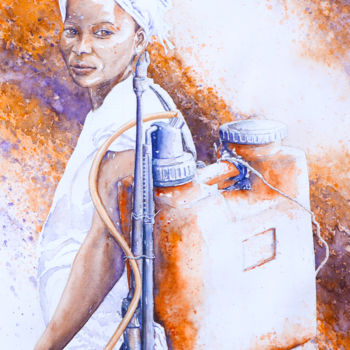 Painting titled "Jeune fille africai…" by Alexis Boisset, Original Artwork, Watercolor