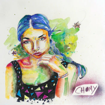 Painting titled "Lucy I" by Alexis Chomel, Original Artwork, Watercolor