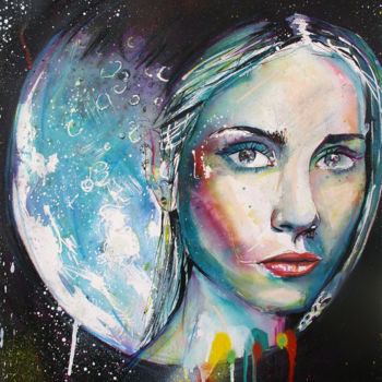 Malerei mit dem Titel "Blanche Lune" von Alexis Chomel, Original-Kunstwerk, Airbrush