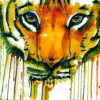 Картина под названием "Les larmes du tigre" - Alexis Chomel, Подлинное произведение искусства, Акварель