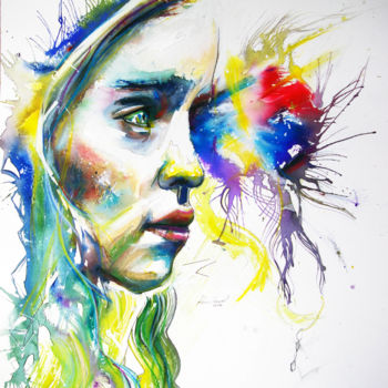 Malerei mit dem Titel "Emilia" von Alexis Chomel, Original-Kunstwerk, Tinte
