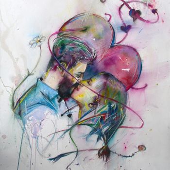 Peinture intitulée "Coeur scellé" par Alexis Chomel, Œuvre d'art originale, Encre