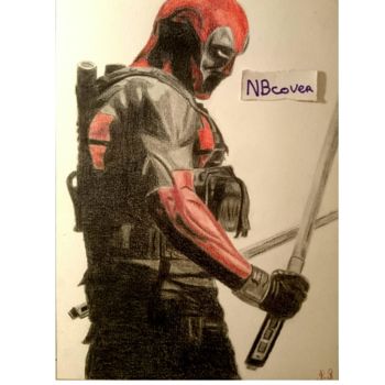 Drawing titled "Deadpool" by Alexis Raoult, Original Artwork, Pencil