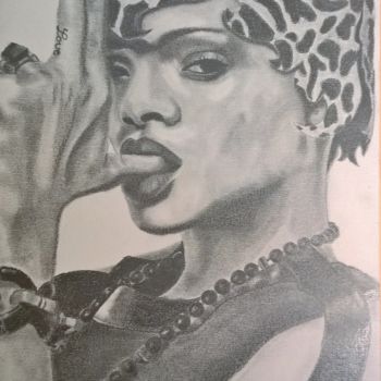 Drawing titled "Rihanna" by Alexis Raoult, Original Artwork, Pencil