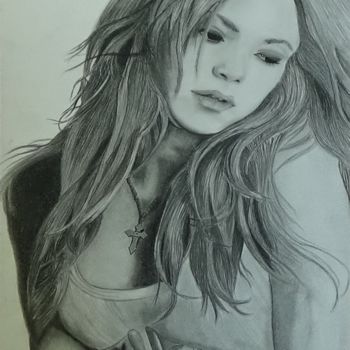 Drawing titled "Shakira" by Alexis Raoult, Original Artwork, Pencil