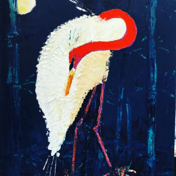 Pintura intitulada "Oiseau et bambous -…" por Alexis Schultz, Obras de arte originais, Óleo