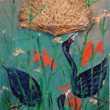 Painting titled "Cygnes noirs 2" by Alexis Schultz, Original Artwork, Oil