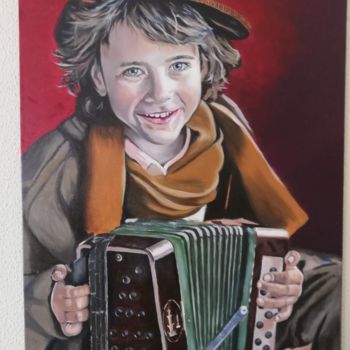 Painting titled "Kind accordeon" by Alexis Van Gelder, Original Artwork, Oil
