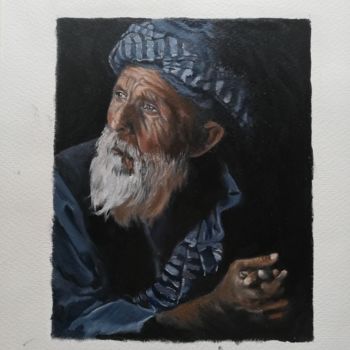 Schilderij getiteld "Oude moslim" door Alexis Van Gelder, Origineel Kunstwerk, Olie
