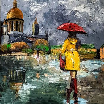 Painting titled "Vrouw in regen" by Alexis Van Gelder, Original Artwork, Oil