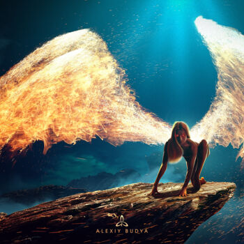 Arts numériques intitulée "Ange de feu" par Alexiy Budya, Œuvre d'art originale, Photo montage