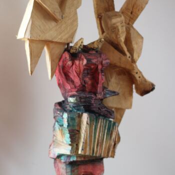 Skulptur mit dem Titel "Diabeł na weselu" von Alex Johanson, Original-Kunstwerk, Holz