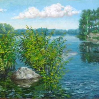 Painting titled "lake" by Alexander Bezrodnykh, Original Artwork, Oil