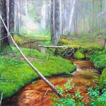 Pintura titulada "creek in wood" por Alexander Bezrodnykh, Obra de arte original, Oleo