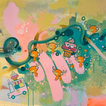 Schilderij getiteld "The Ice cream Stori…" door Alex Saman, Origineel Kunstwerk, Acryl