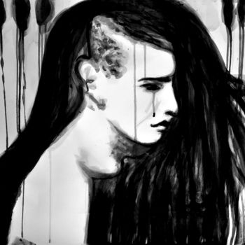 Painting titled "Punk Girl in Profile" by Alex Solodov, Original Artwork, Ink