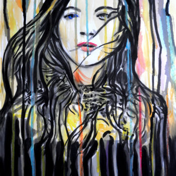 Peinture intitulée "Girl in Rainy Window" par Alex Solodov, Œuvre d'art originale, Encre