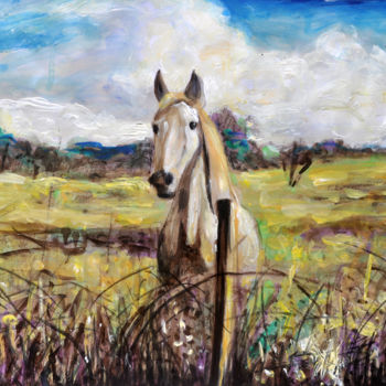 Ζωγραφική με τίτλο "White Horse in Alen…" από Alex Solodov, Αυθεντικά έργα τέχνης, Ακουαρέλα