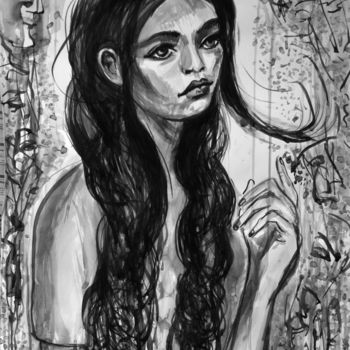 Peinture intitulée "Girl in Autumn Mood" par Alex Solodov, Œuvre d'art originale, Encre