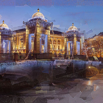 Digitale Kunst mit dem Titel "Lomonosov bridge in…" von Aleksandr Suvorov, Original-Kunstwerk, Digitale Malerei