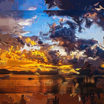 Digitale Kunst mit dem Titel "Sunset on the lake" von Aleksandr Suvorov, Original-Kunstwerk, Digitale Malerei