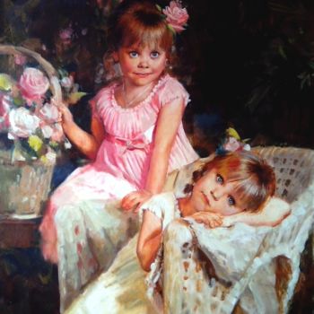 Картина под названием "Сестренки" - Alex Tochin, Подлинное произведение искусства, Масло