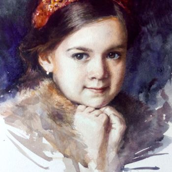 Malerei mit dem Titel "Детский портрет акв…" von Alex Tochin, Original-Kunstwerk, Aquarell