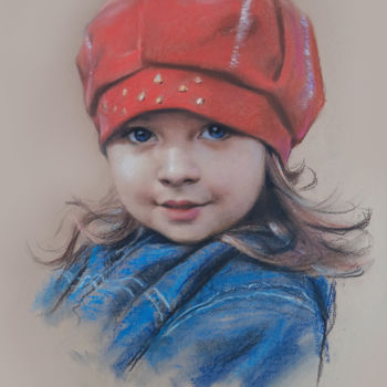 Painting titled "В красной шапочке" by Alex Tochin, Original Artwork, Pastel