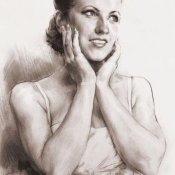 Drawing titled "Портрет девушки с р…" by Alex Tochin, Original Artwork, Pastel