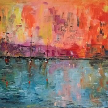 Картина под названием "City on fire" - Alfonso Fernandez Gregori, Подлинное произведение искусства, Масло