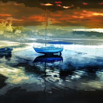Photographie intitulée "Playa y Barco" par Alfonso García, Œuvre d'art originale, Photographie numérique