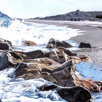 Painting titled "Playa ALCAIDESA" by Alfonso Jimenez Barrera, Original Artwork, Oil Mounted on Wood Stretcher frame