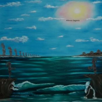 Schilderij getiteld "Sea Guardian" door Alfonso Segovia, Origineel Kunstwerk, Olie